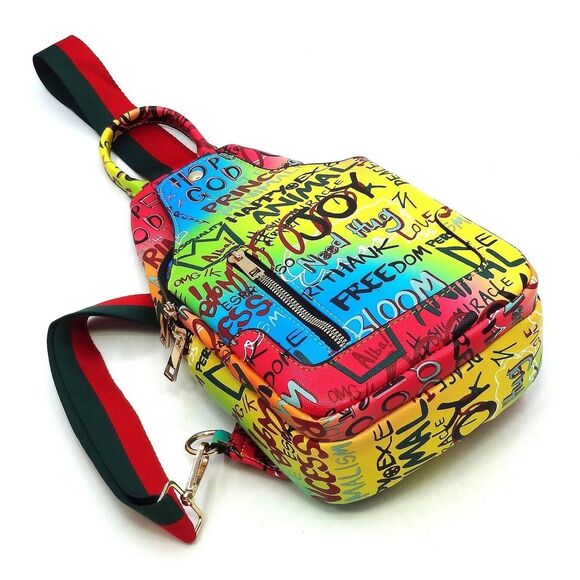 Women's Fashionable Multi Graffiti Sling Backpack, Multipurpose Crossbody - Picture 3 of 8